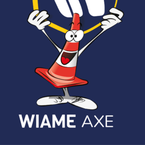 WIAME AXE - Mascotte avec logo fond bleu CMJN